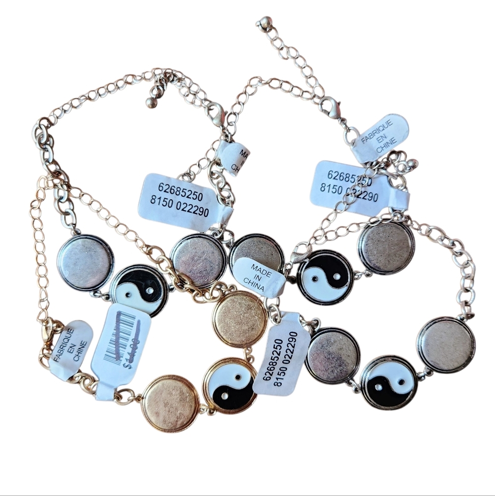 4 Free People Yin Yang Charm Anklets 3-silver tone & 1-gold tone